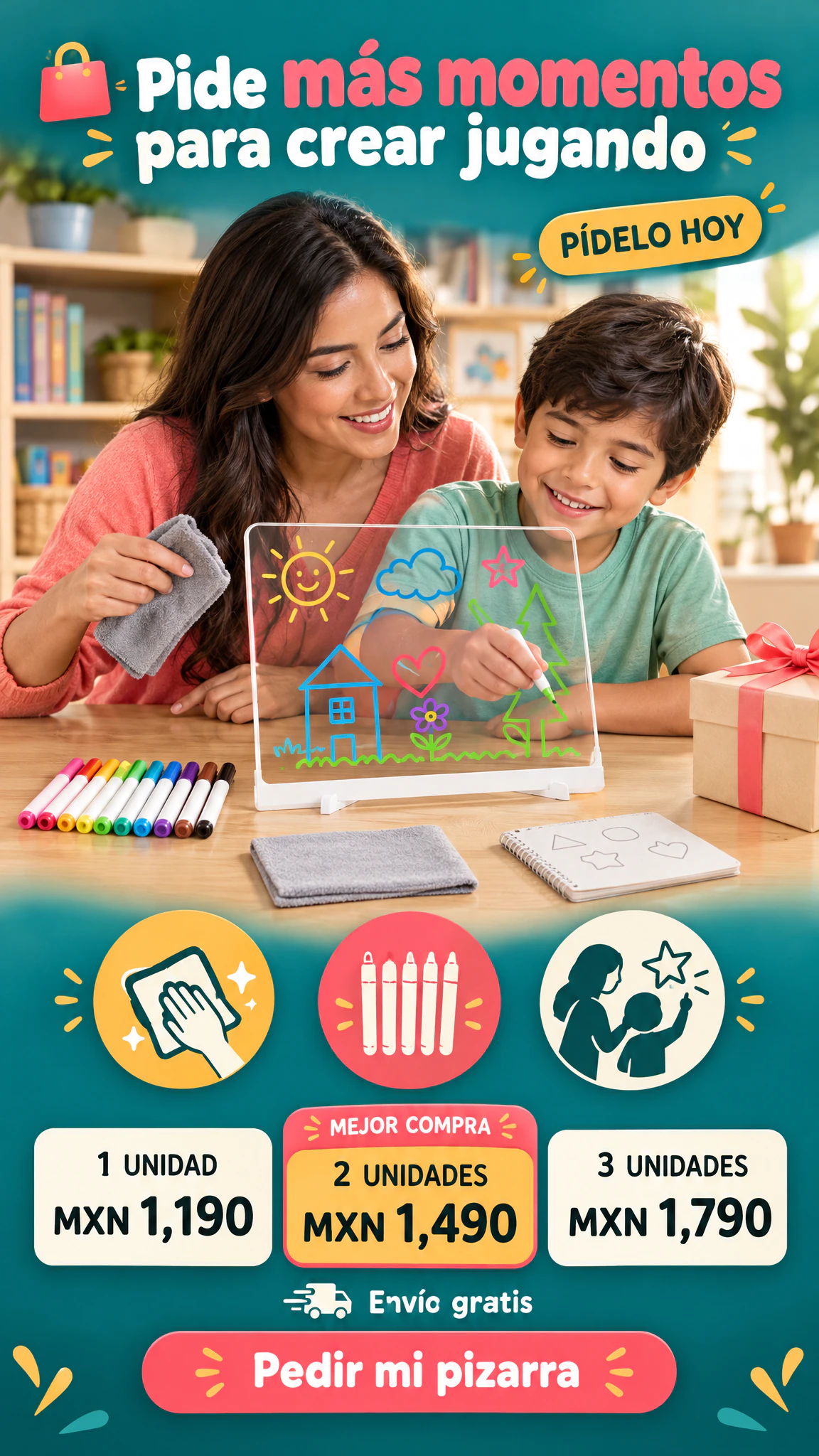 Pizarra de dibujo infantil transparente y borrable — Dibuja, limpia y vuelve a aprender jugando · Oferta