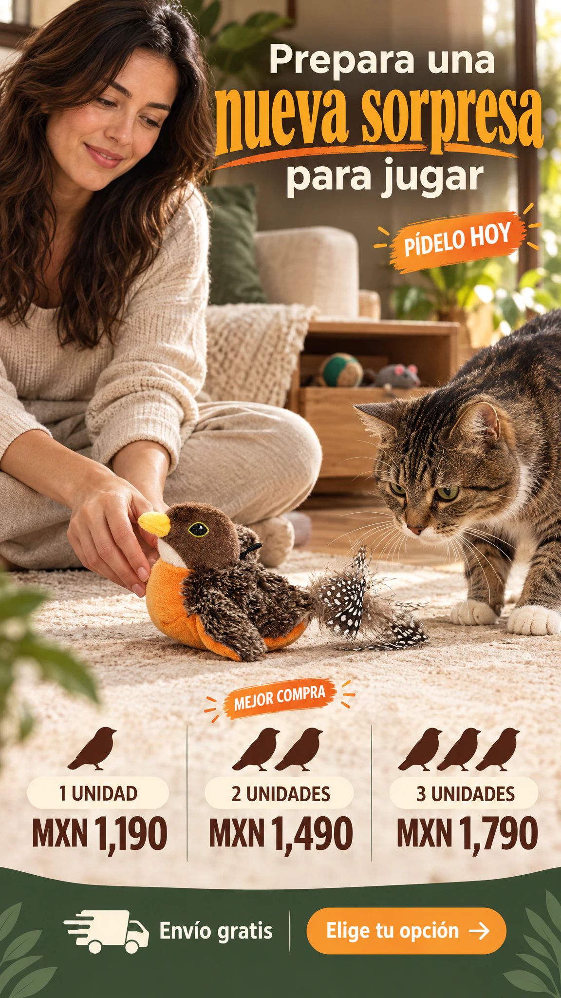 Juguete para gato: pájaro de peluche con sonido — Dale una nueva sorpresa a su próxima sesión de juego · Oferta