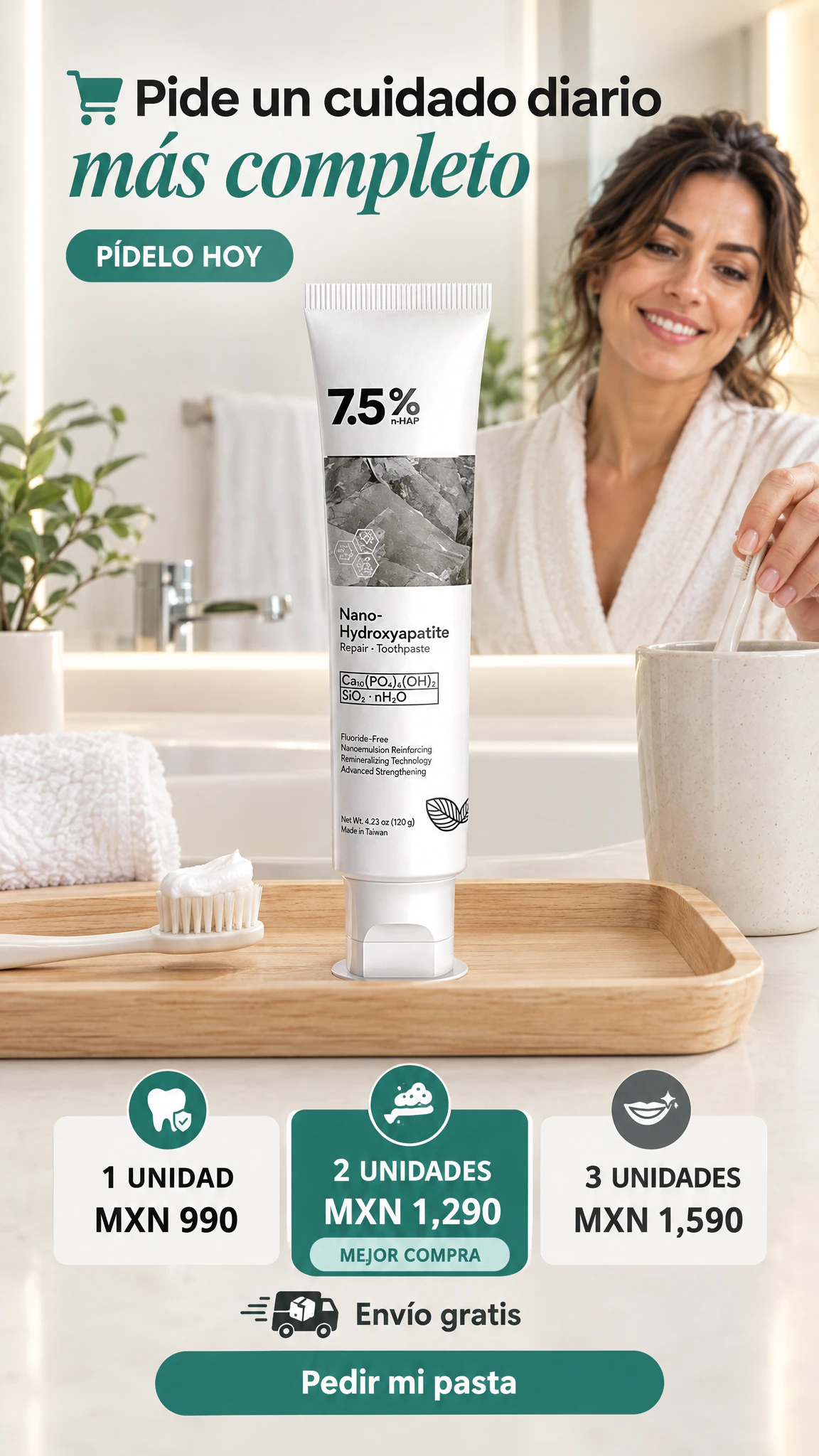 Pasta dental con nano-hidroxiapatita — Cuida el esmalte y mejora la apariencia de tu sonrisa a diario · Oferta