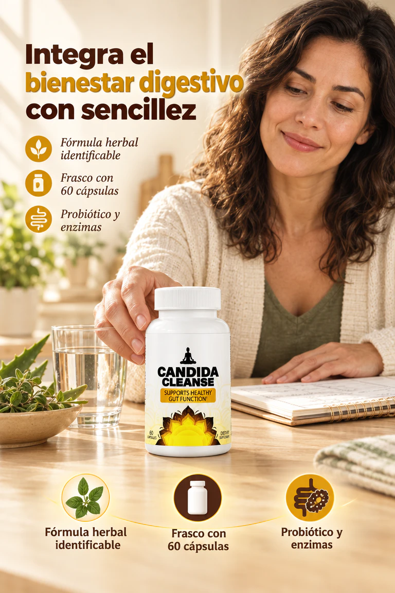 Candida Cleanse, suplemento herbal de 60 cápsulas — Apoya tu bienestar digestivo dentro de una rutina constante · Beneficios