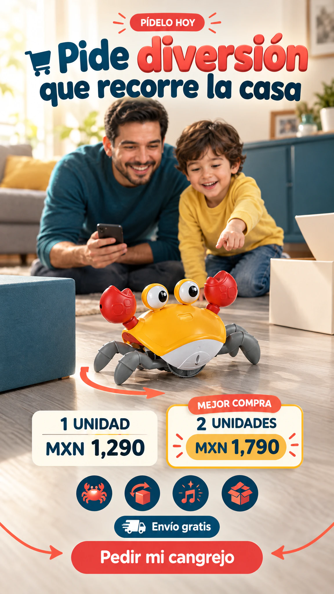 Cangrejo interactivo que esquiva obstáculos — Convierte el piso de casa en una persecución divertida · Oferta