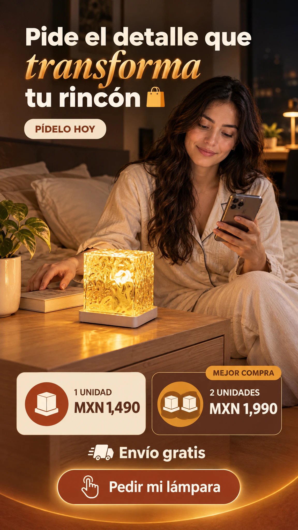 Lámpara cúbica cálida con textura de ondas de agua — Convierte un rincón común en un ambiente cálido con personalidad · Oferta