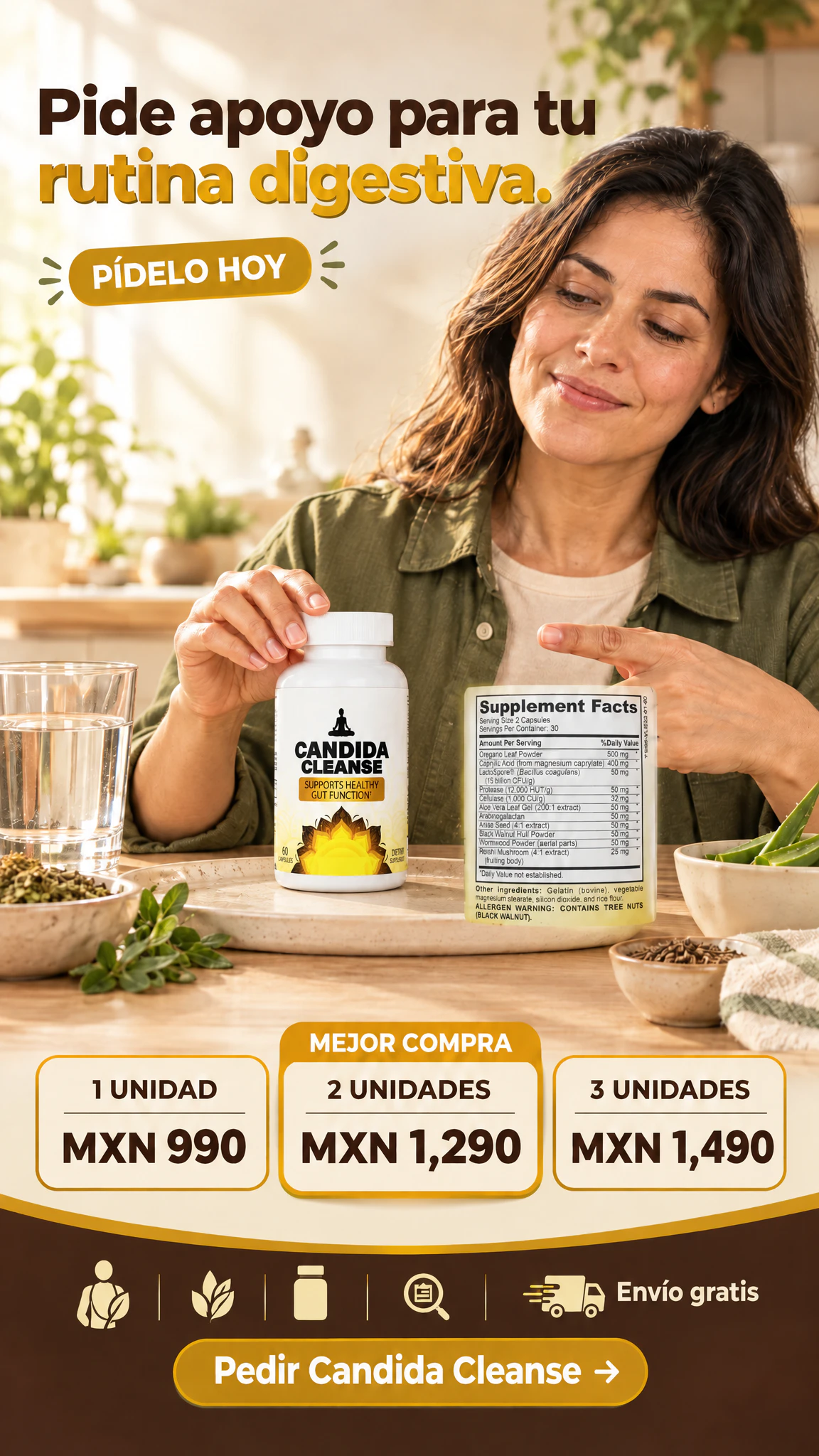 Candida Cleanse, suplemento herbal de 60 cápsulas — Apoya tu bienestar digestivo dentro de una rutina constante · Oferta