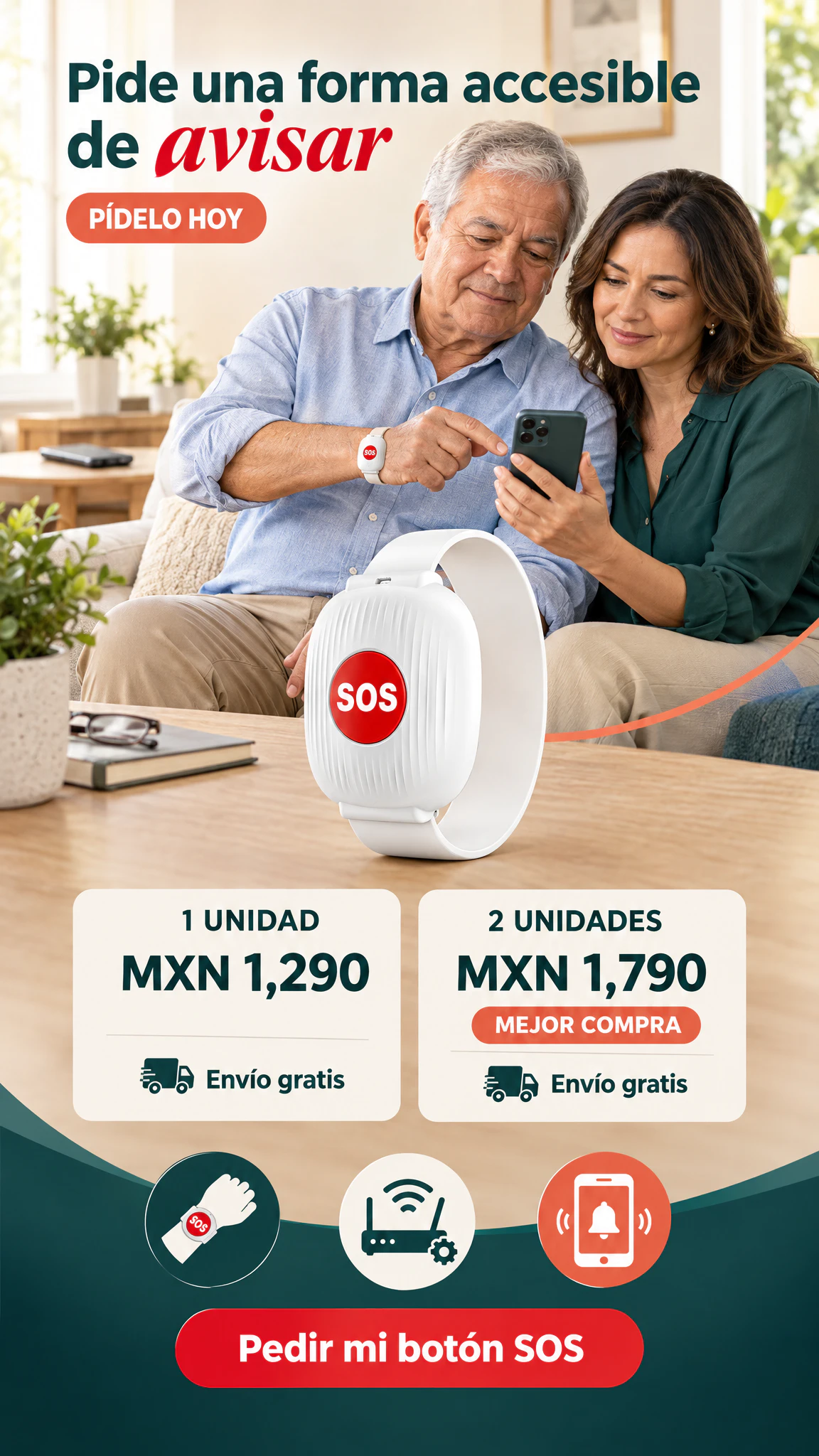 Botón SOS Wi‑Fi de muñeca — Permite pedir ayuda aunque el celular no esté a mano · Oferta