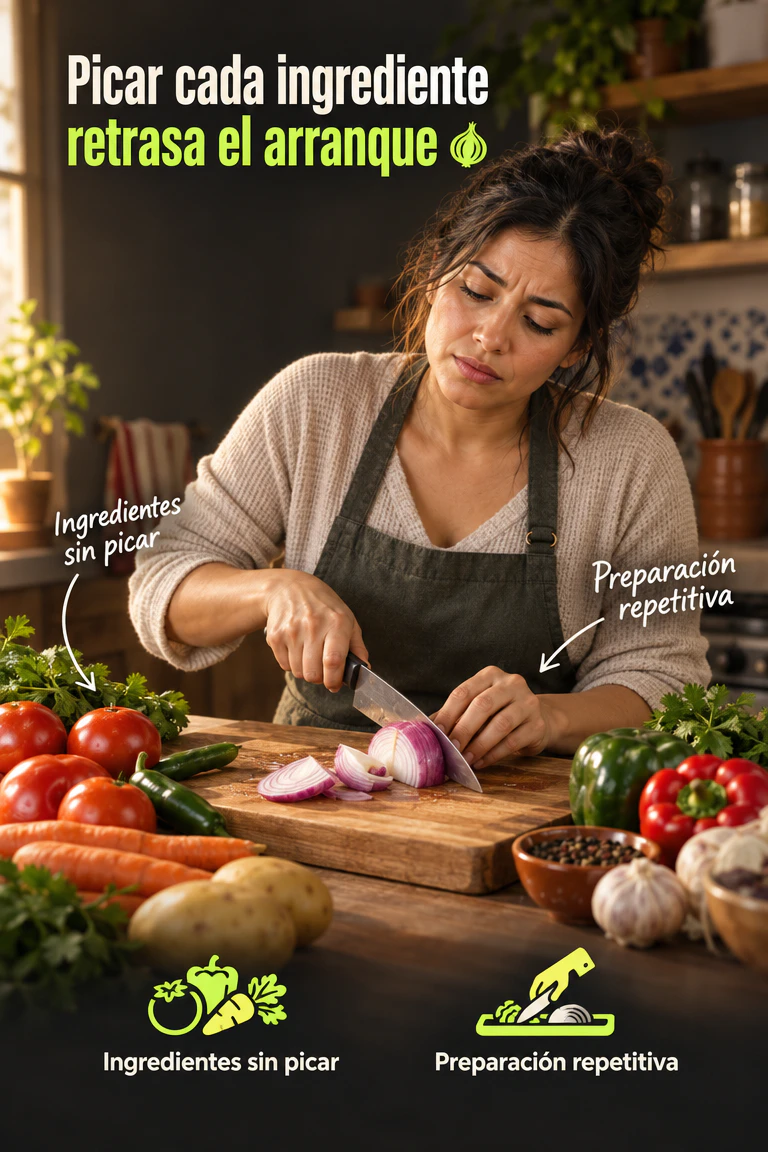 Picador de verduras multifuncional de 16 piezas — Reúne lo preparado mientras alistas tu próxima comida · Contexto del problema