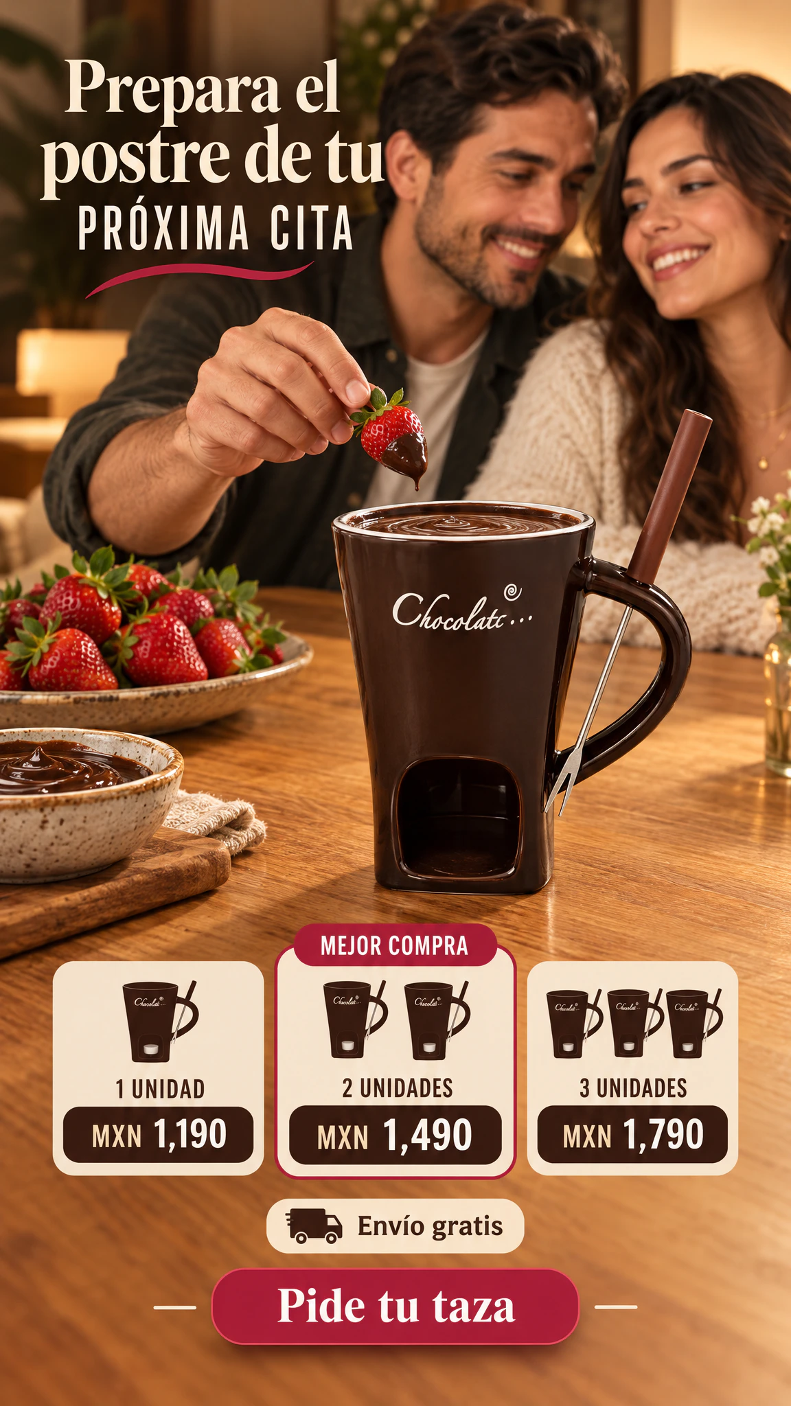Taza para fondue de chocolate con abertura inferior — Convierte el postre de tu próxima cita en un momento para compartir. · Oferta