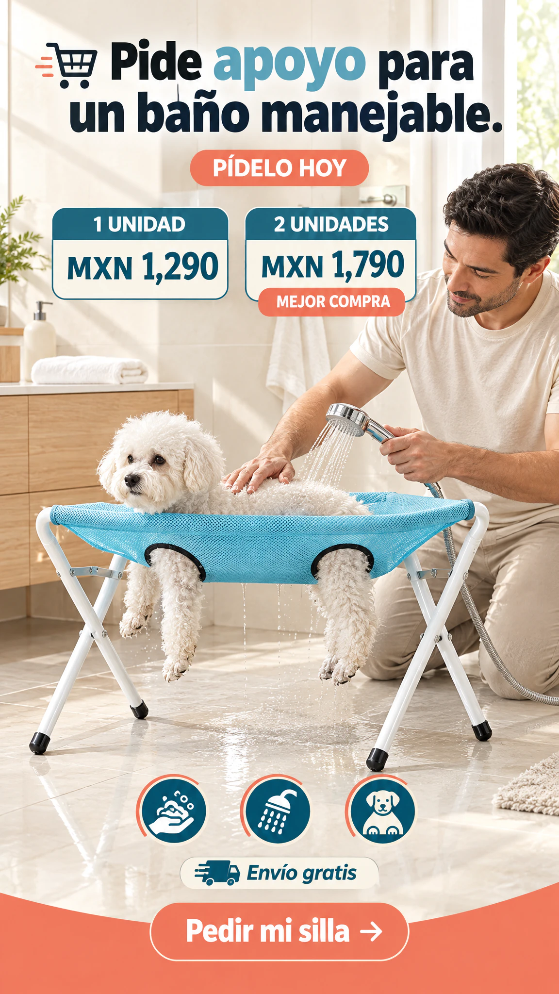 Silla tipo hamaca para bañar perros — Apoya su cuerpo mientras enjabonas y enjuagas con facilidad · Oferta