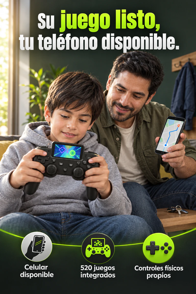 Consola portátil S10 con 520 juegos — Su propia consola para jugar y tu celular para ti · Beneficios
