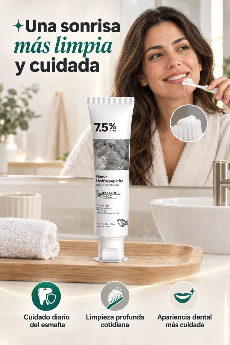 Pasta dental con nano-hidroxiapatita — Cuida el esmalte y mejora la apariencia de tu sonrisa a diario · Beneficios