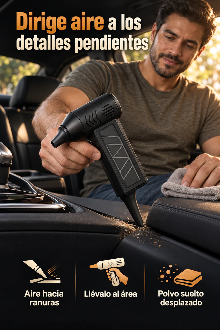 Soplador de aire portátil Mini Jet Fan — Tenlo listo para dirigir aire a los rincones pendientes de tu próxima limpieza · Beneficios