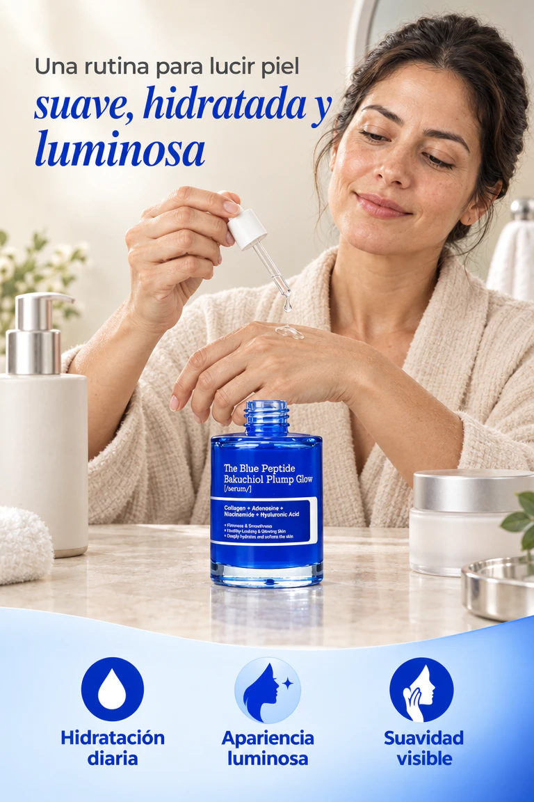 Sérum Facial de Péptidos de Cobre Azul + Bakuchiol — Ayuda a mantener una piel hidratada, suave y luminosa · Beneficios
