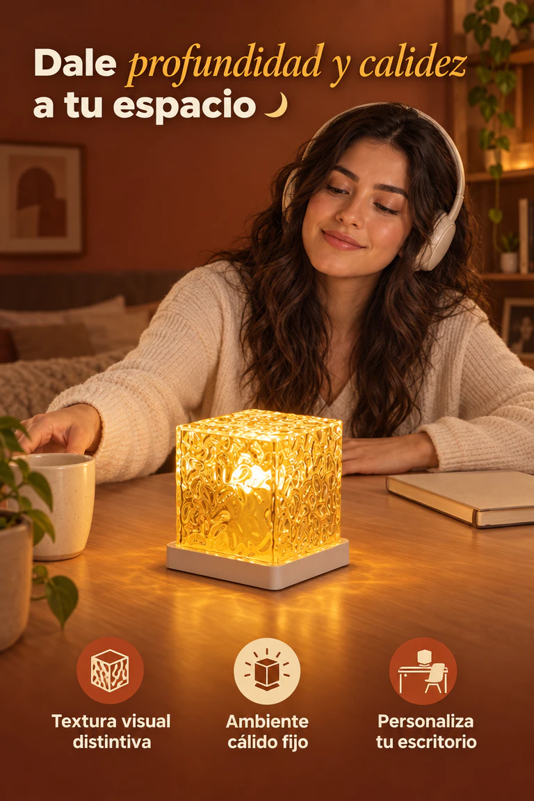 Lámpara cúbica cálida con textura de ondas de agua — Convierte un rincón común en un ambiente cálido con personalidad · Beneficios