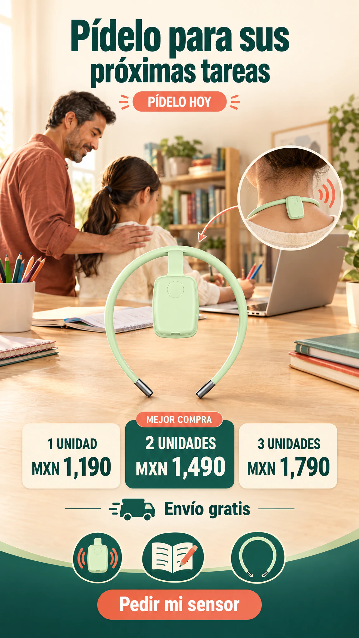 Sensor postural con aviso por vibración — Le recuerda revisar su posición mientras estudia · Oferta
