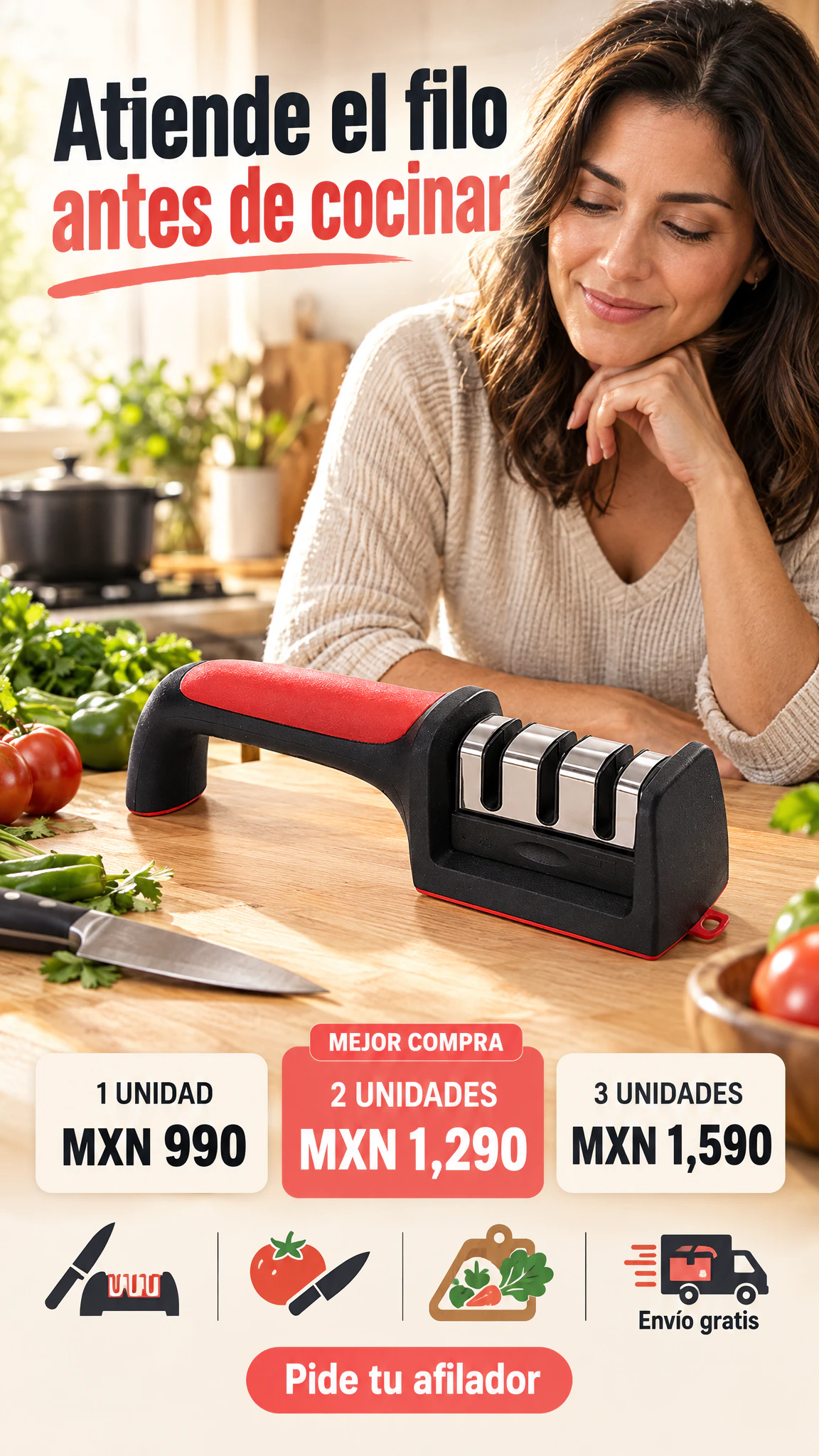 Afilador de cuchillos con ranuras — Atiende el filo antes de tu próxima preparación · Oferta