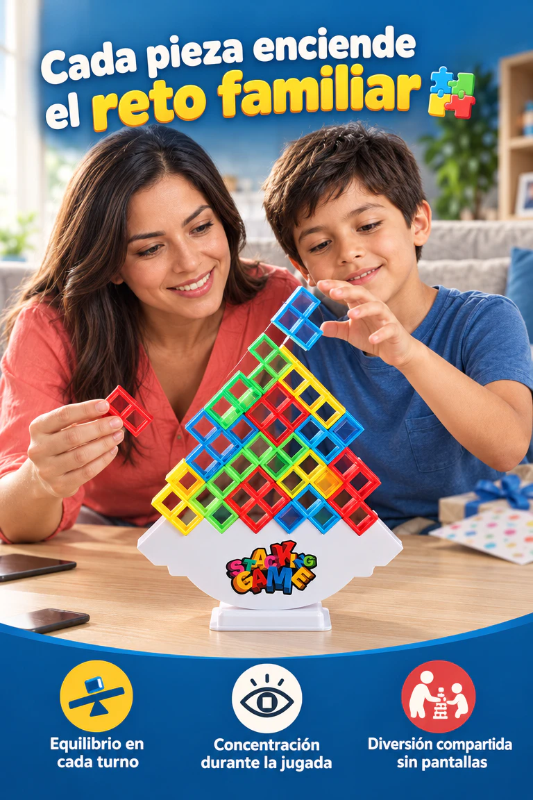 Juego de equilibrio Stack Game — Apila, reta y comparte diversión sin pantallas · Beneficios