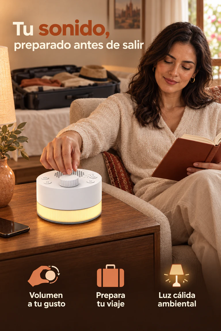 Máquina portátil de ruido blanco — Prepara tus sonidos favoritos antes de tu próximo viaje · Beneficios