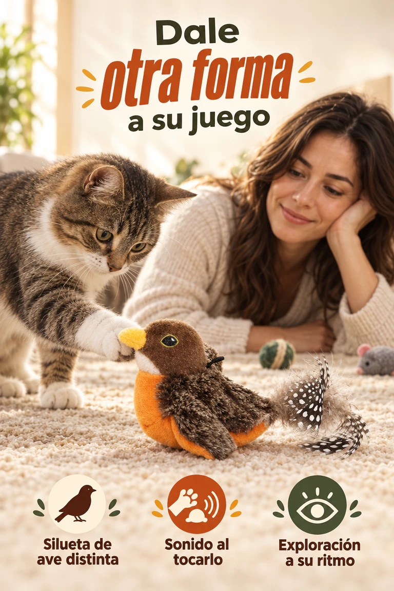Juguete para gato: pájaro de peluche con sonido — Dale una nueva sorpresa a su próxima sesión de juego · Beneficios