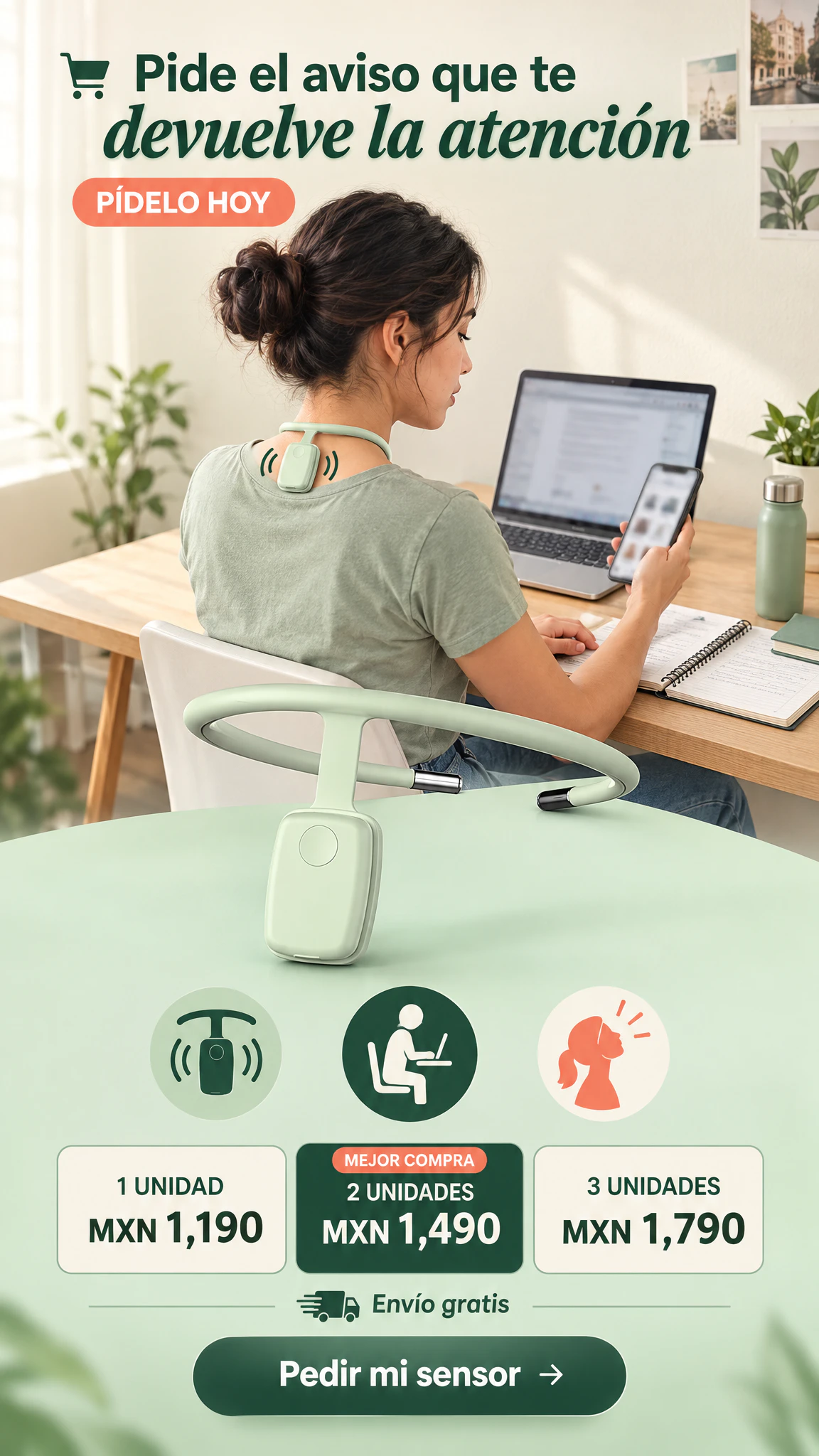 Sensor de postura con vibración — Te avisa cuando es momento de revisar cómo estás sentado · Oferta