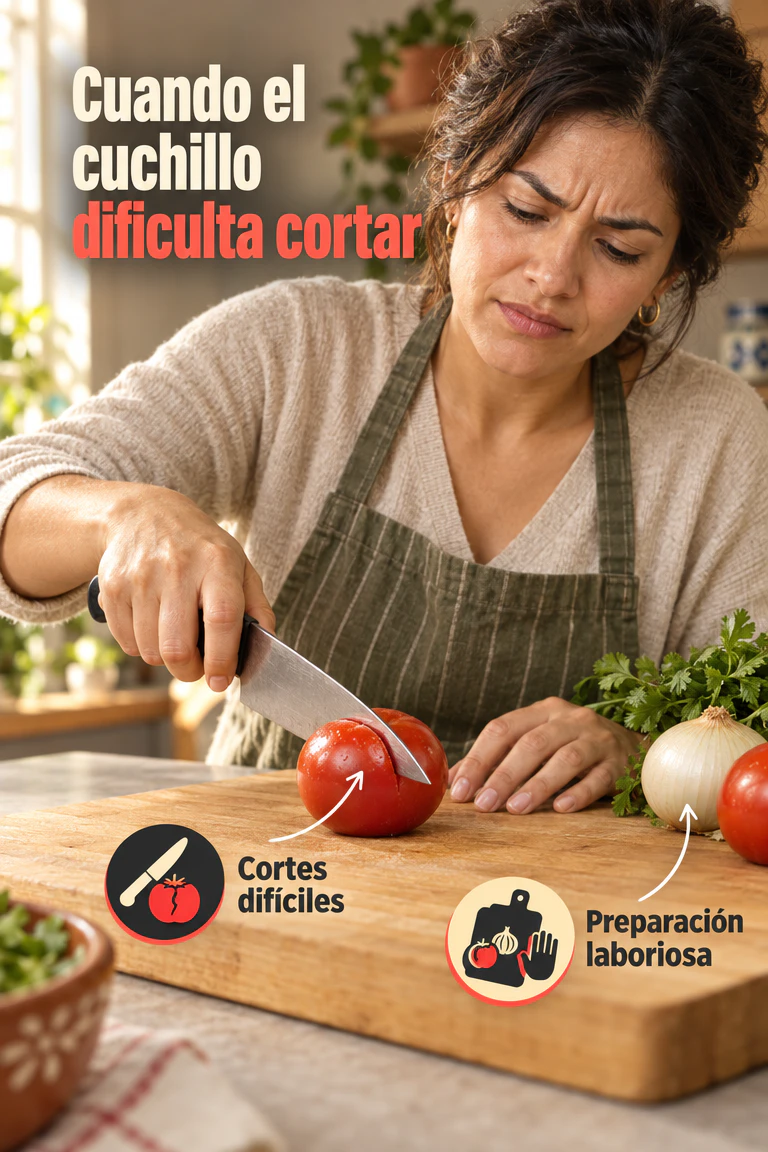 Afilador de cuchillos con ranuras — Atiende el filo antes de tu próxima preparación · Contexto del problema