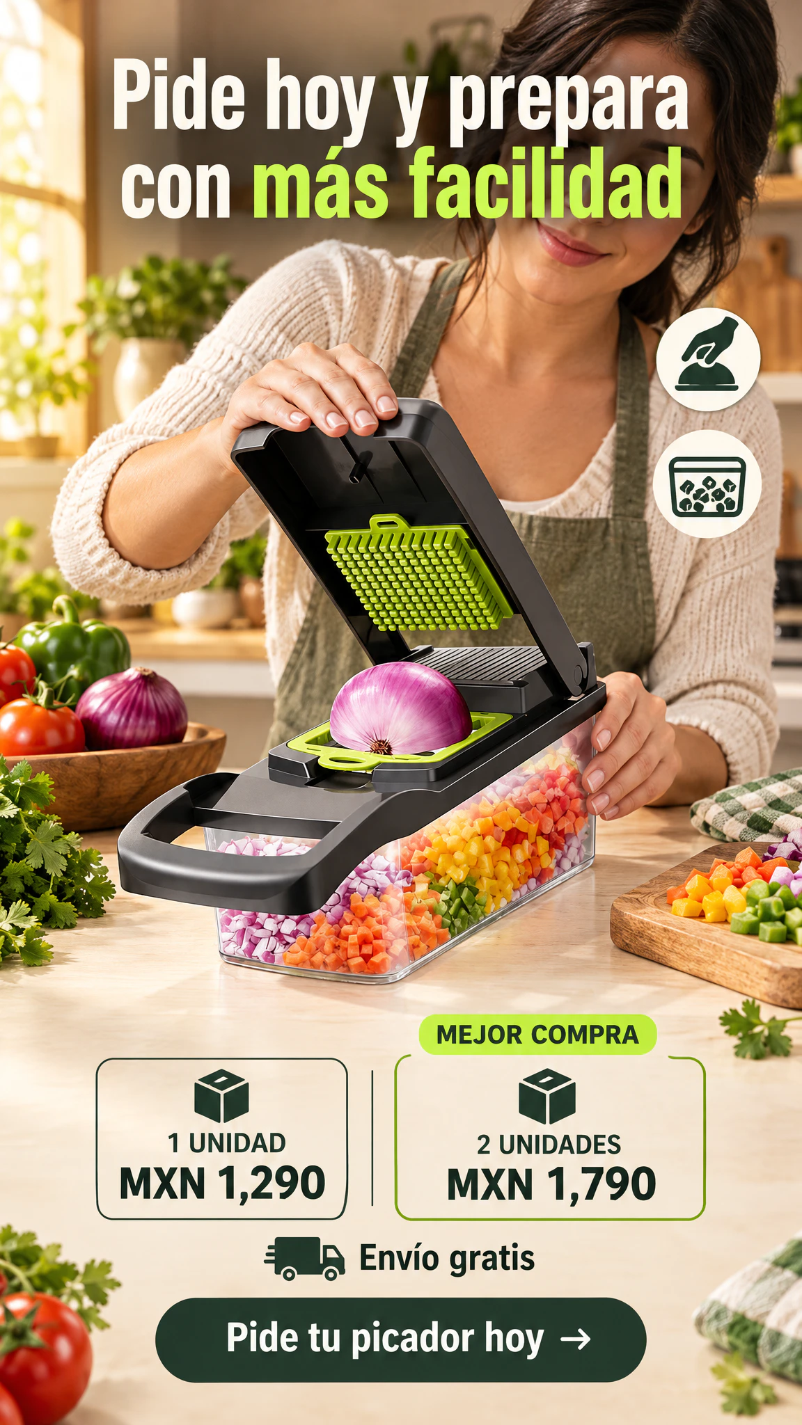 Picador de verduras multifuncional de 16 piezas — Reúne lo preparado mientras alistas tu próxima comida · Oferta