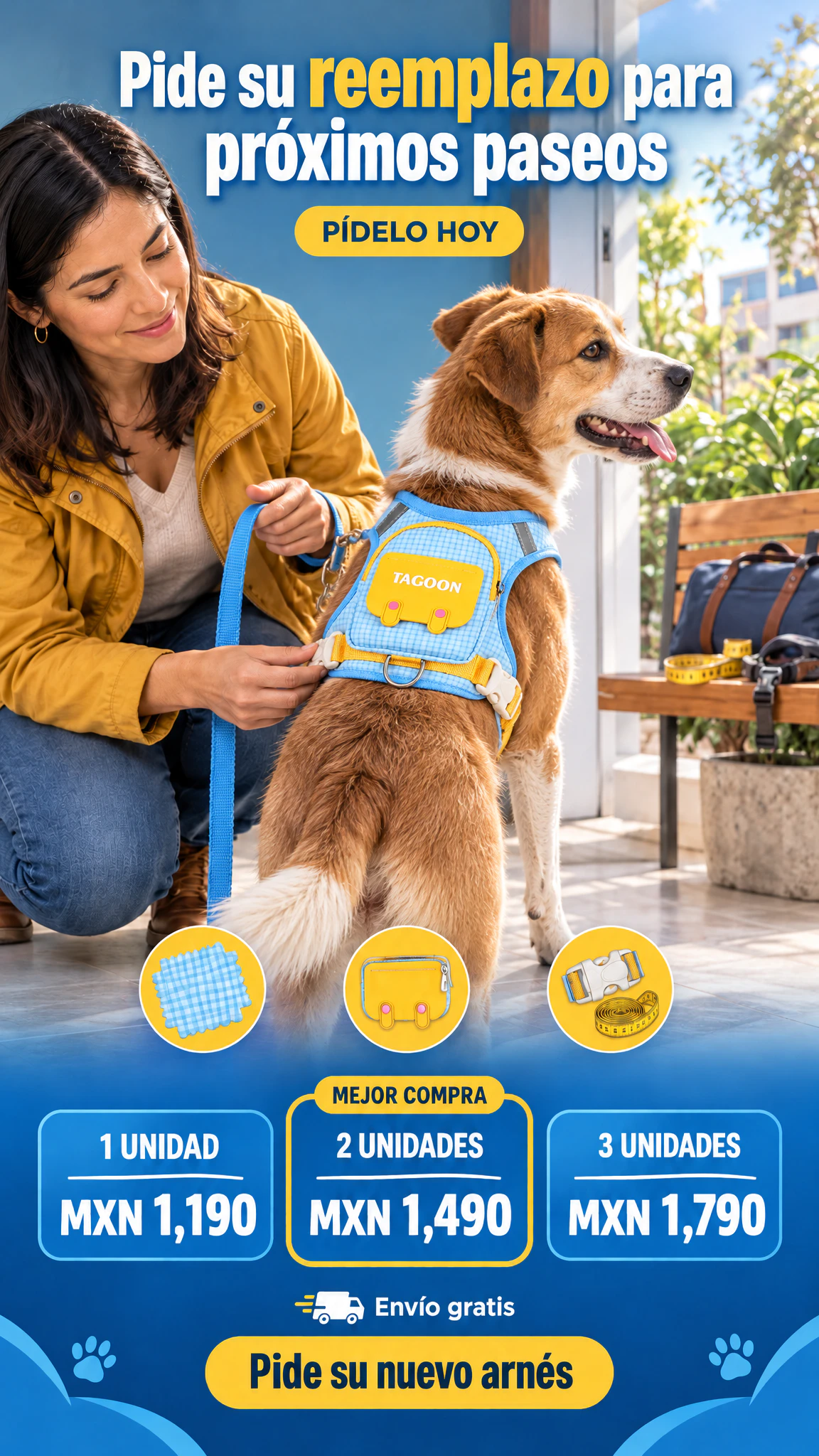 Arnés a cuadros con bolsillo integrado — Renueva sus paseos con estilo y lleva un esencial ligero · Oferta