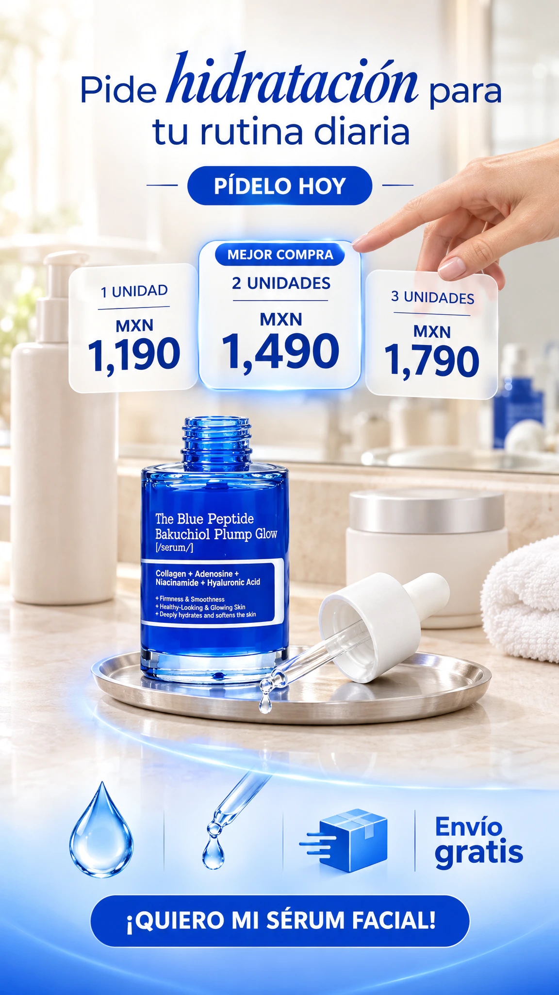 Sérum Facial de Péptidos de Cobre Azul + Bakuchiol — Ayuda a mantener una piel hidratada, suave y luminosa · Oferta