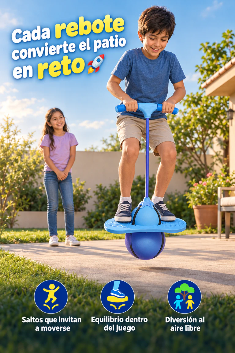 Pelota saltarina Frog Hopper con manubrio — Convierte cada salto en un reto de equilibrio y diversión · Beneficios
