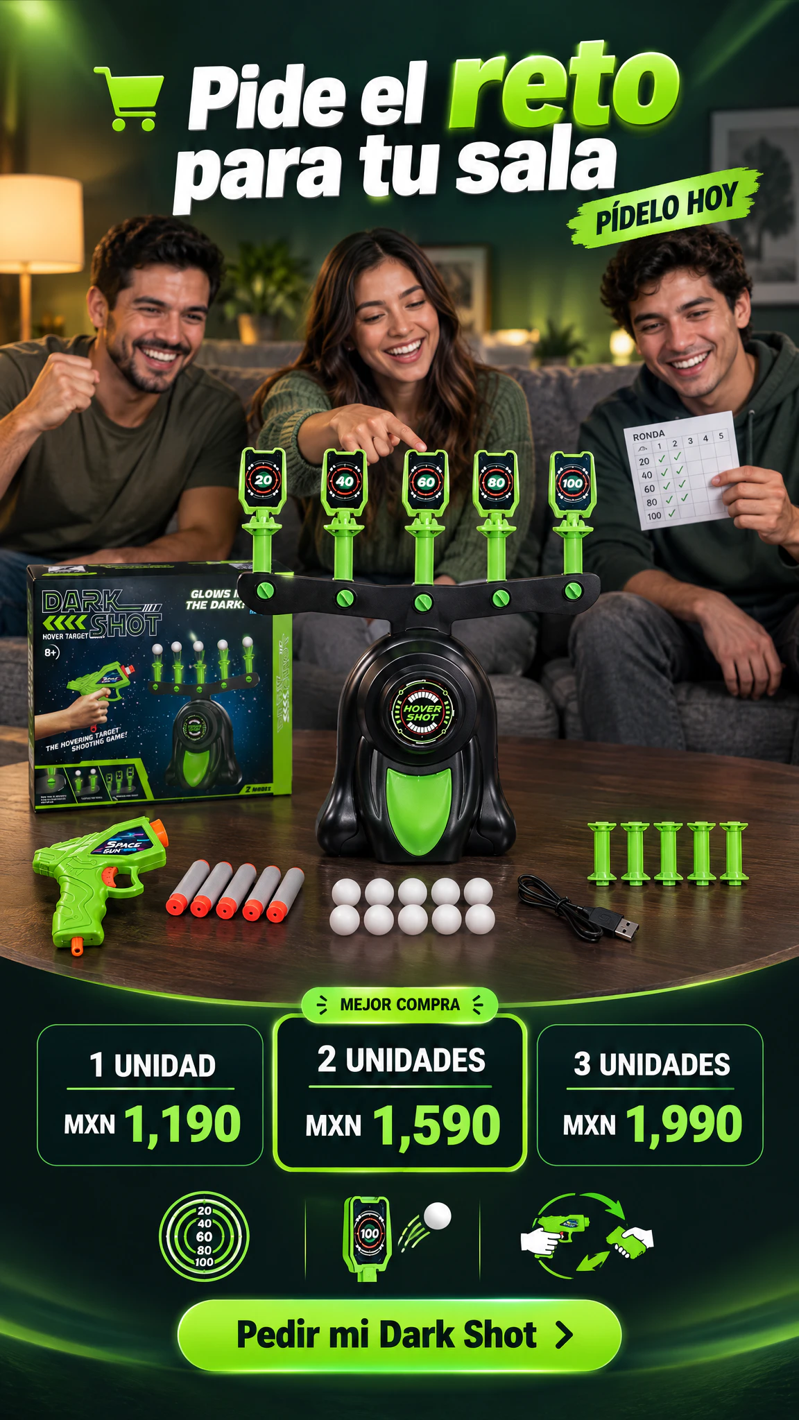 Juego de puntería Dark Shot con blancos flotantes y abatibles — Convierte la sala en un reto por puntos y turnos · Oferta