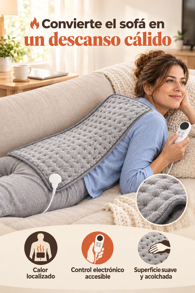 Almohadilla Térmica Eléctrica — Calor Reconfortante para Espalda y Zona Lumbar · Beneficios