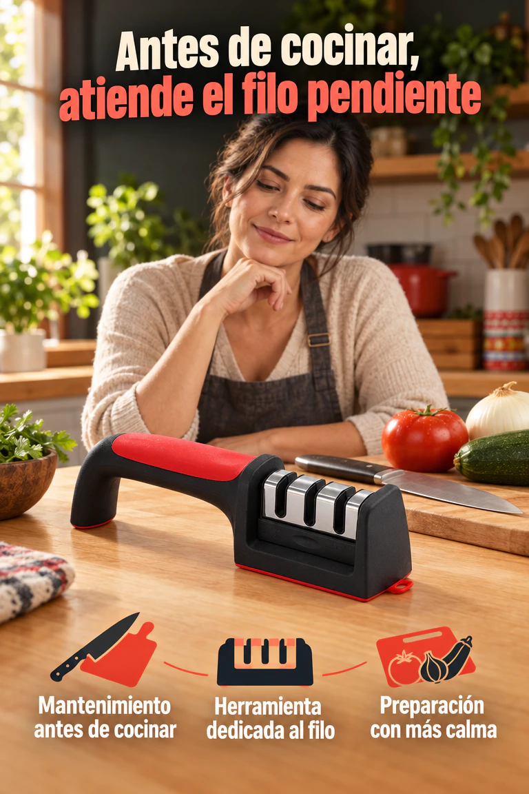 Afilador de cuchillos con ranuras — Atiende el filo antes de tu próxima preparación · Beneficios
