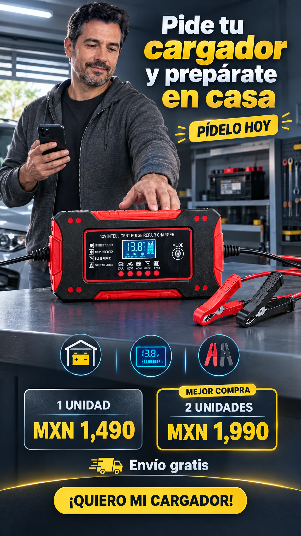 Cargador Inteligente de Baterías 12V 6A — Recarga baterías compatibles de auto o moto desde casa · Oferta