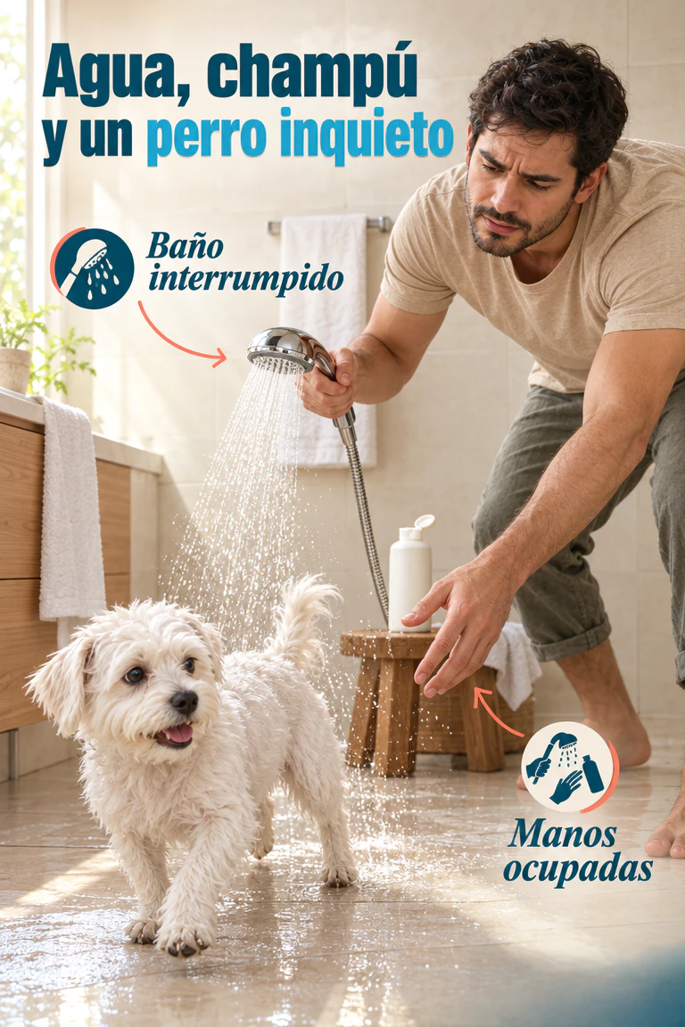 Silla tipo hamaca para bañar perros — Apoya su cuerpo mientras enjabonas y enjuagas con facilidad · Contexto del problema