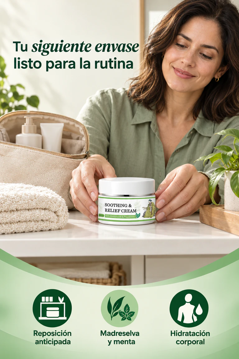 Soothing & Relief Cream con madreselva y menta — Mantén listo tu paso habitual de hidratación corporal · Beneficios