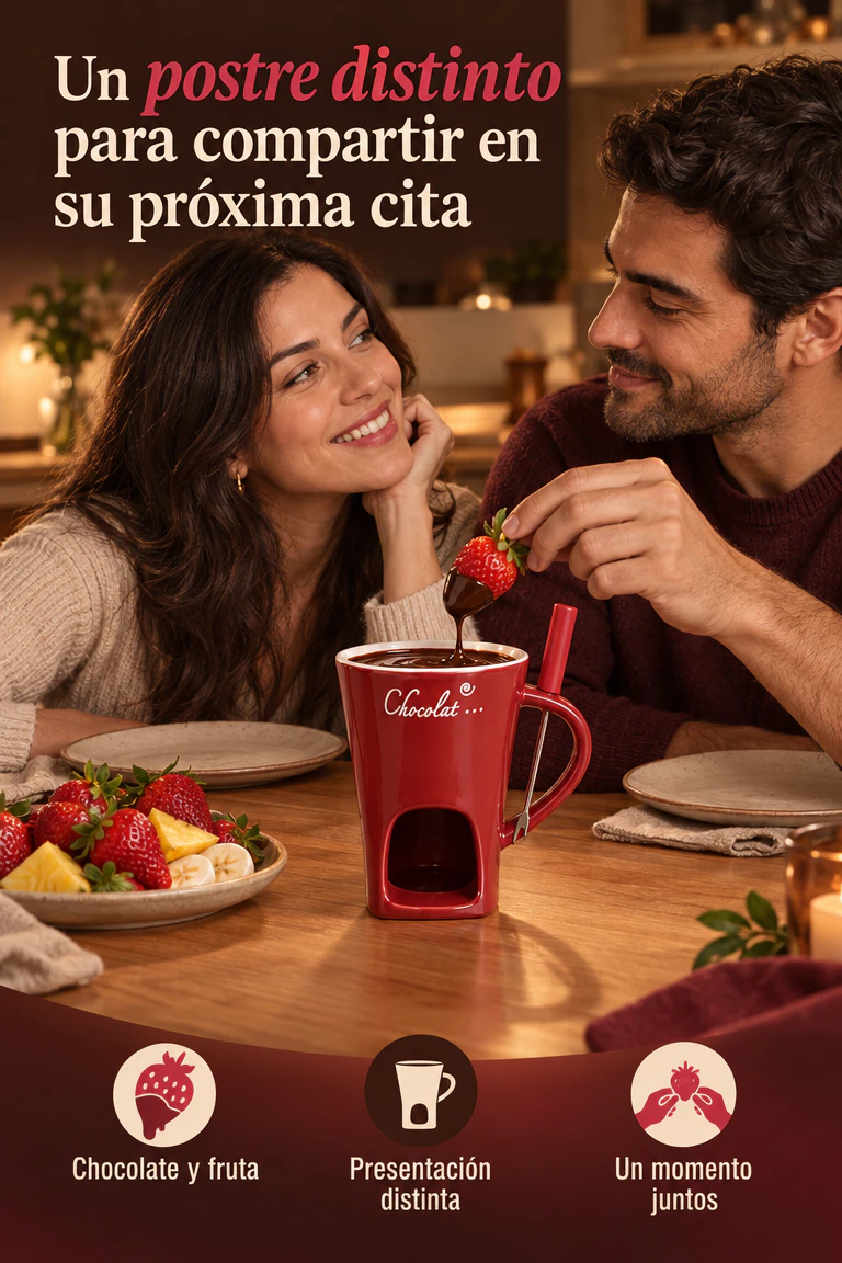 Taza para fondue de chocolate con abertura inferior — Convierte el postre de tu próxima cita en un momento para compartir. · Beneficios