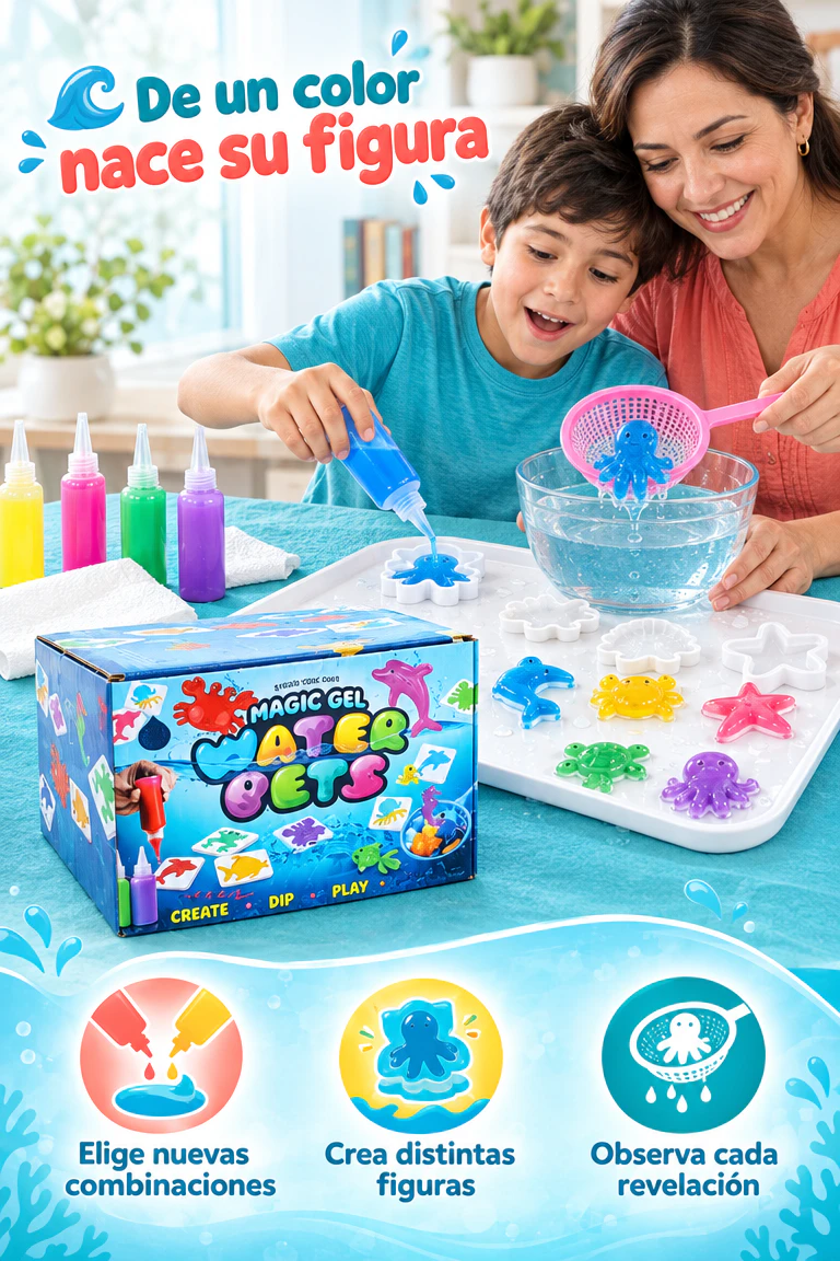 Kit de figuras de gel con olla de luz y sonido — Cambia tiempo de celular por una actividad de creación, atención y descubrimiento · Beneficios