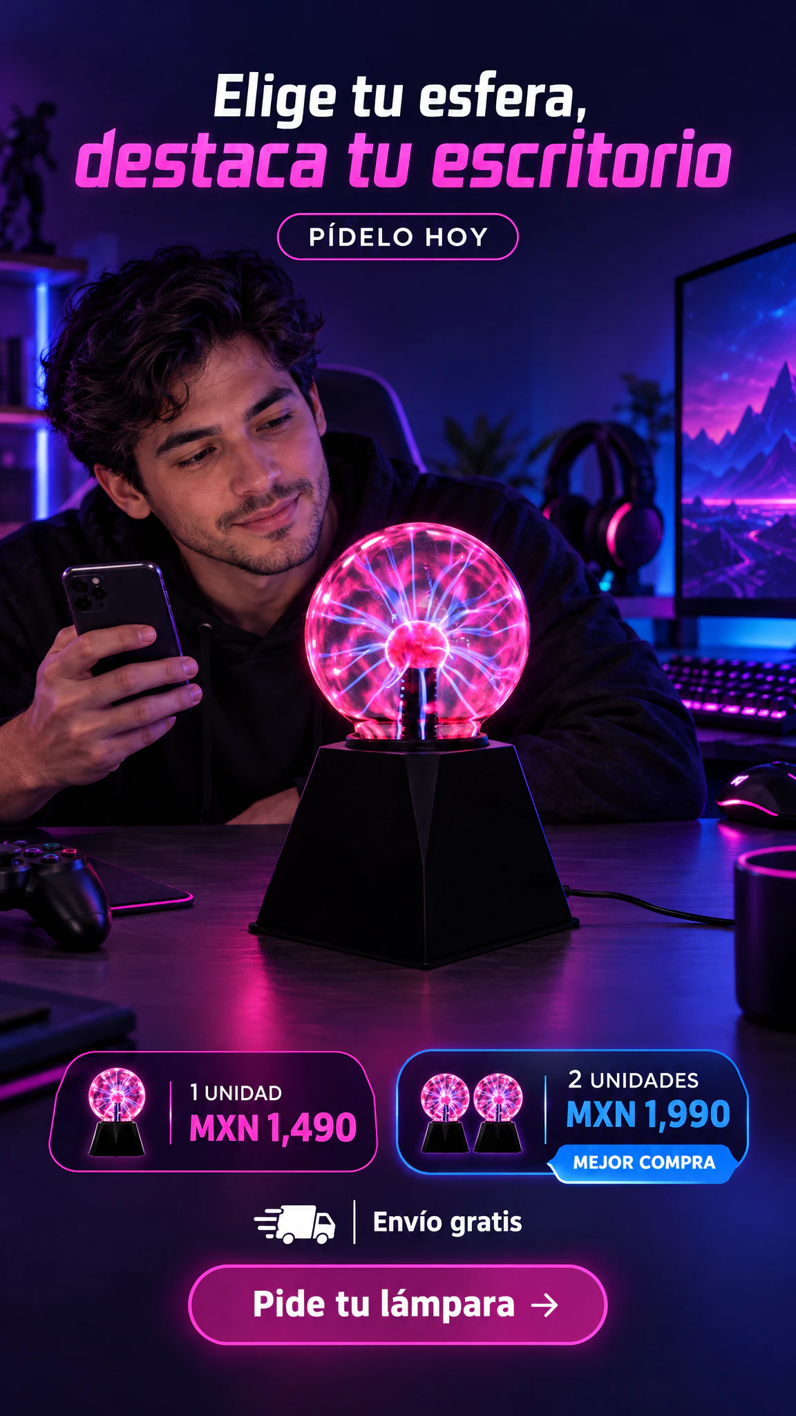Lámpara de plasma con esfera transparente — Un punto de luz que destaca en tu escritorio · Oferta