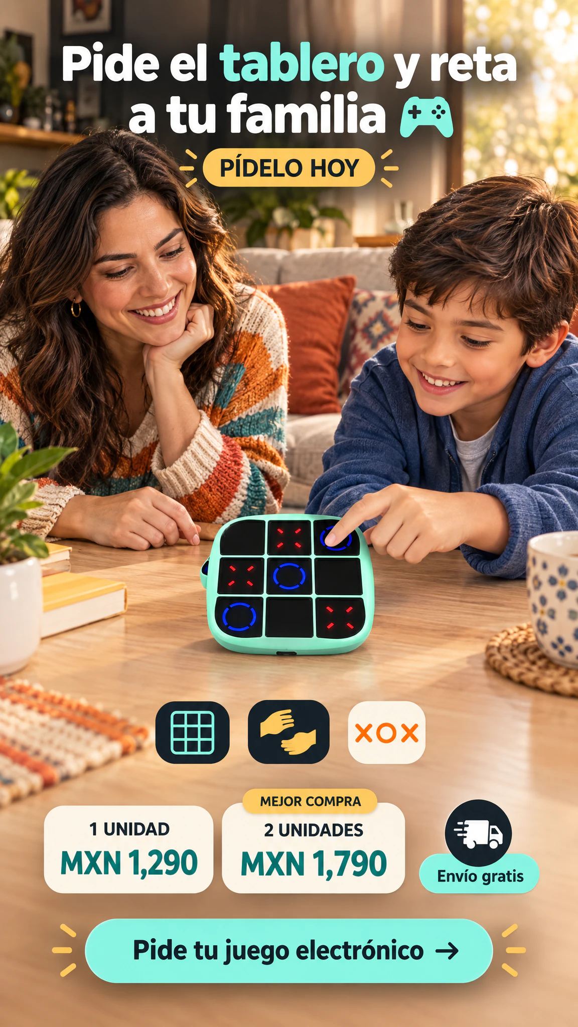 Juego electrónico de tres en raya con casillas luminosas — Reta a tu familia con partidas luminosas lejos del celular · Oferta